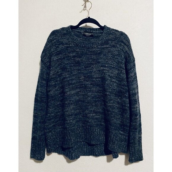 Zara Knit Sweater Womens Medium Marled Blue Knit Oversized Grandpa Boyfriend - Picture 1 of 6